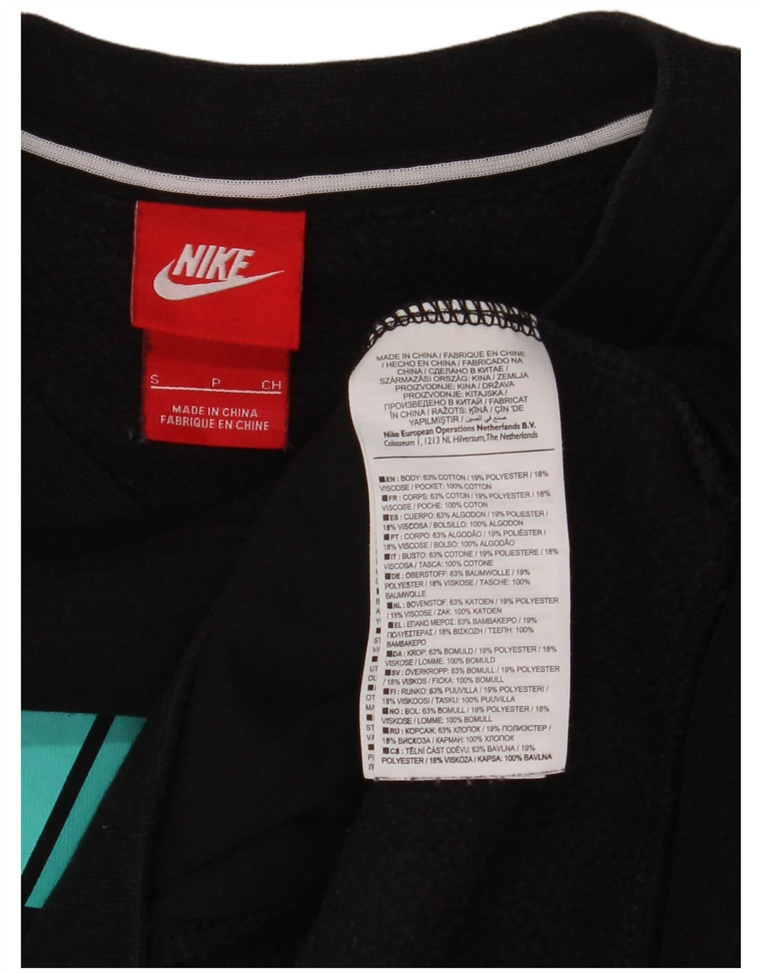 Nike Womens Graphic Oversized Sweatshirt Jumper UK 10 Small Black Cotton