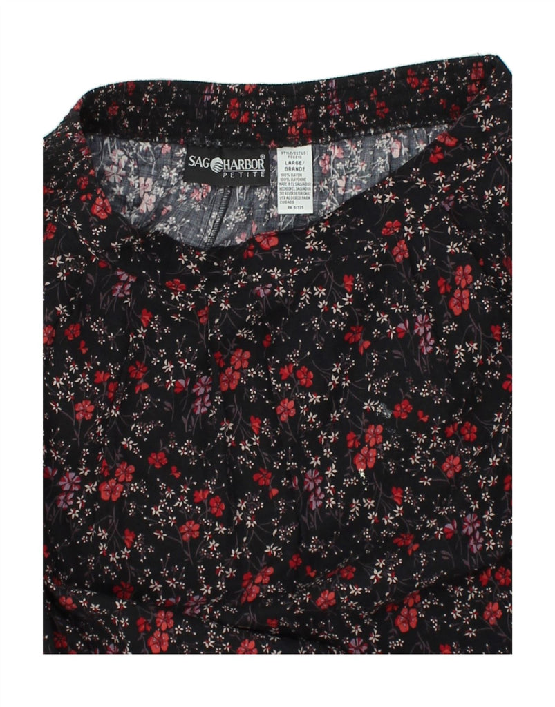 SAG HARBOR Womens Petite A-Line Skirt UK 14 Large W30 Black Floral Rayon | Vintage Sag Harbor | Thrift | Second-Hand Sag Harbor | Used Clothing | Messina Hembry 