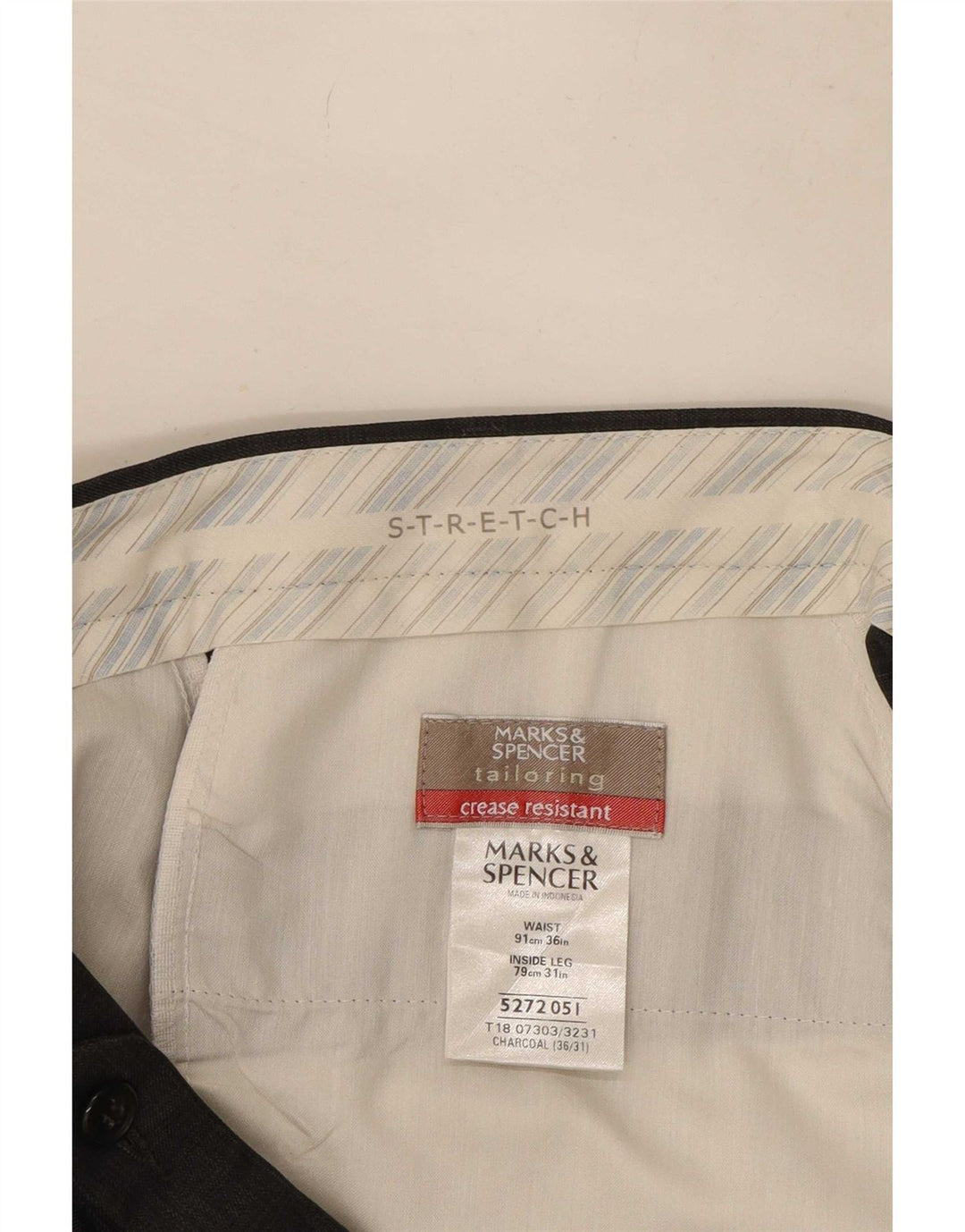 Marks & Spencer Mens Stretch Pegged Suit Trousers W36 L31 Grey Polyester