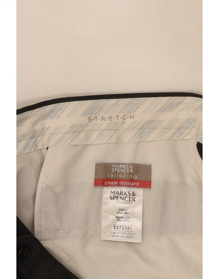 Marks & Spencer Mens Stretch Pegged Suit Trousers W36 L31 Grey Polyester