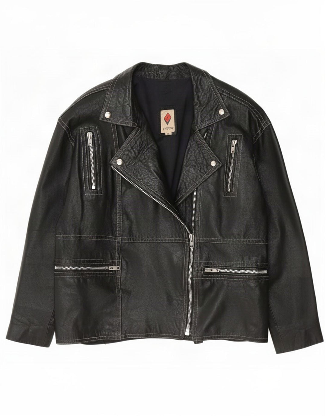 Vintage Womens Biker Leather Jacket IT 48 XL Black
