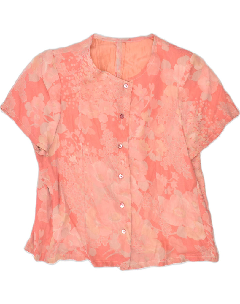 VINTAGE Womens Short Sleeve Shirt Blouse UK 12 Medium Pink Floral Viscose | Vintage | Thrift | Second-Hand | Used Clothing | Messina Hembry 