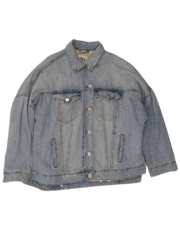 Zara Womens Oversized Denim Sherpa Jacket UK 14 Medium Blue