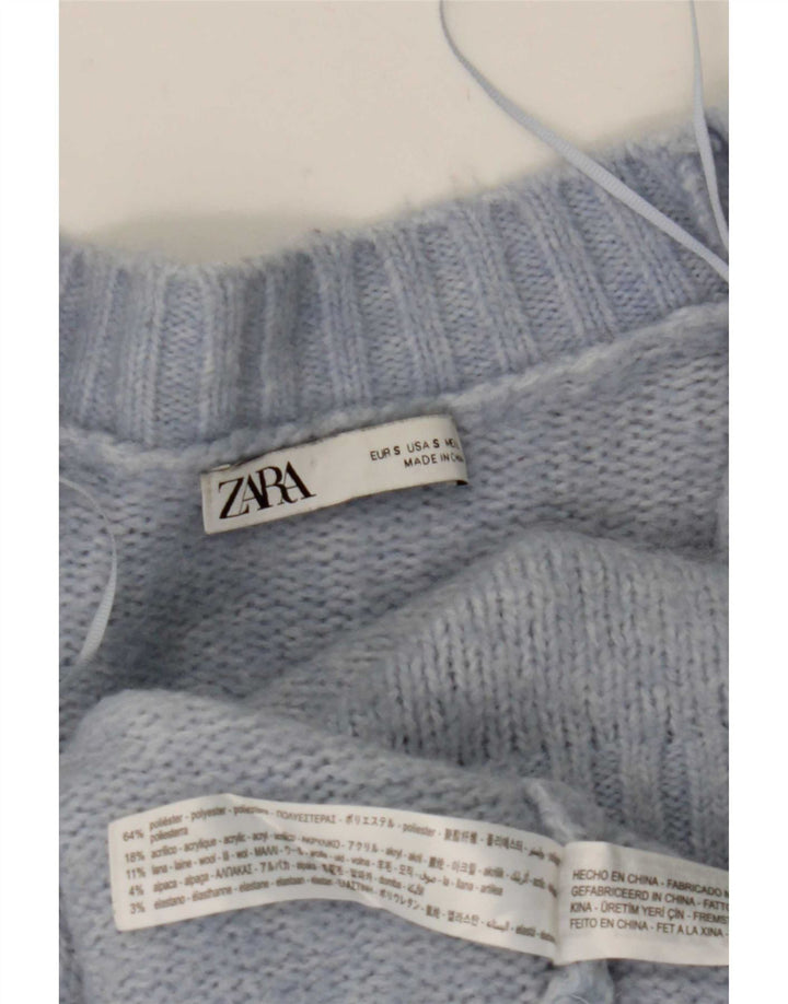 Zara Womens Oversized Cardigan Sweater UK 10 Small Blue Polyester