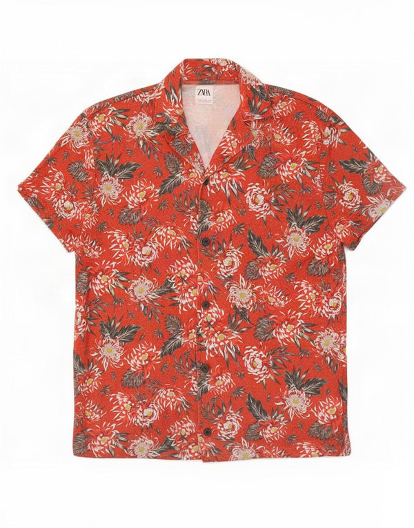 Zara Mens Short Sleeve Shirt Medium Red Floral Polyester