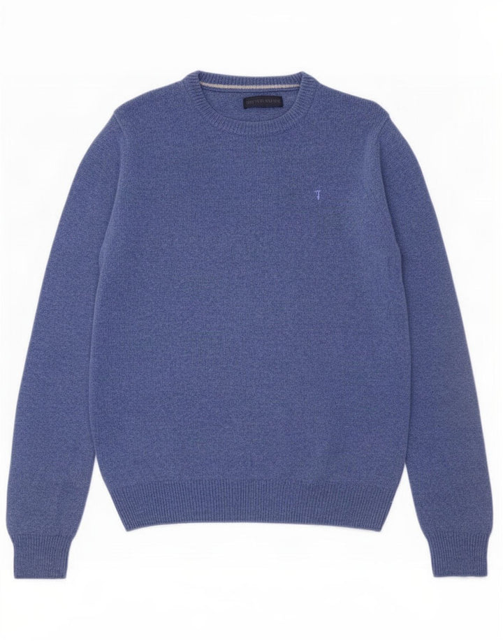 Trussardi Mens Crew Neck Jumper Sweater Medium Blue Wool