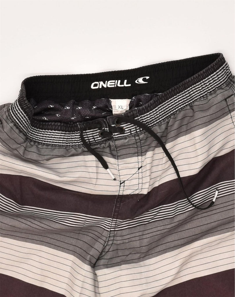 O'NEILL Mens Swimming Shorts XL Grey Striped Polyester | Vintage O'Neill | Thrift | Second-Hand O'Neill | Used Clothing | Messina Hembry 