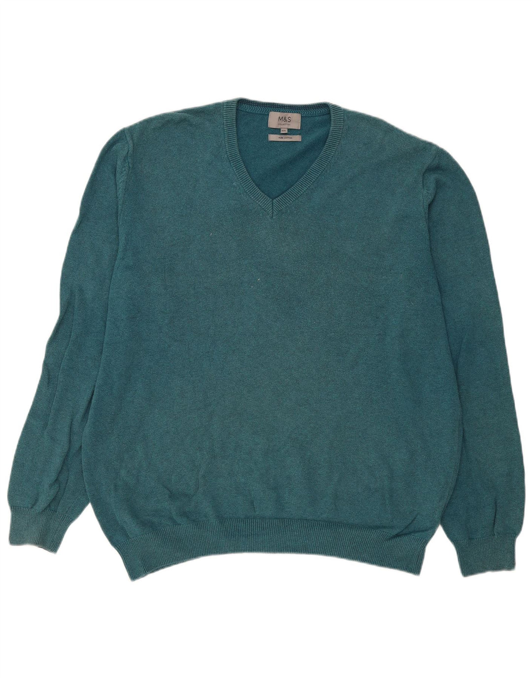 Marks & Spencer Mens V-Neck Jumper Sweater 2XL Blue Cotton