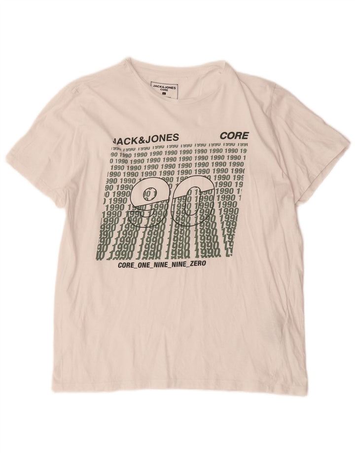 Jack & Jones Mens Graphic T-Shirt Top Large White Cotton