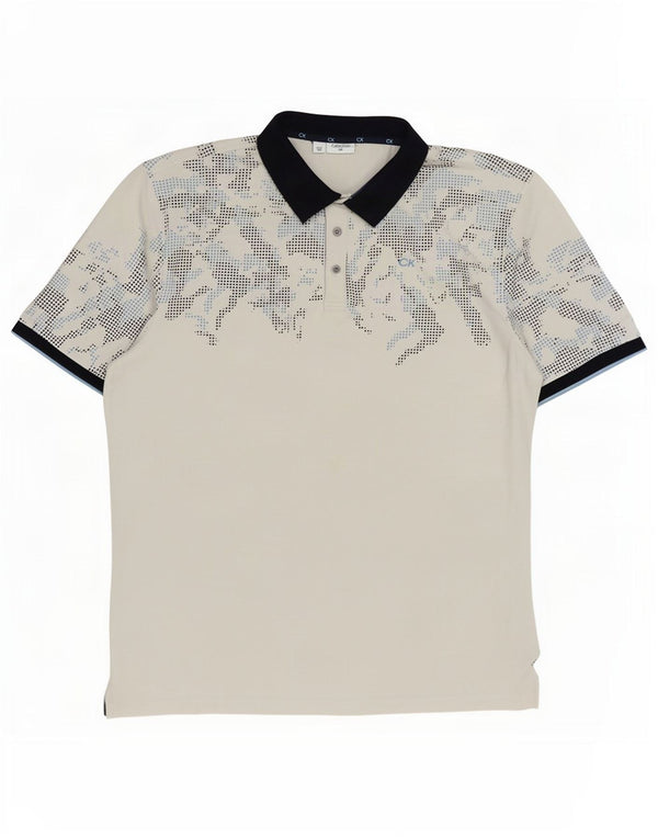Calvin Klein Mens Polo Shirt XL White Camouflage Cotton
