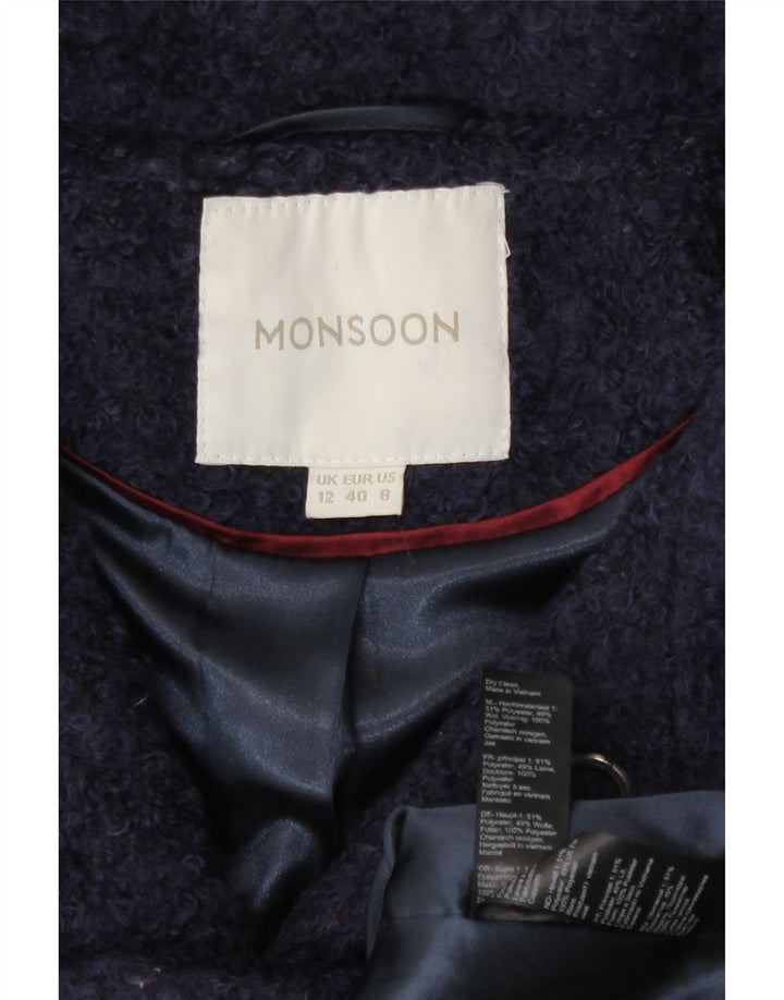 Monsoon Womens Overcoat UK 12 Medium  Navy Blue Polyester