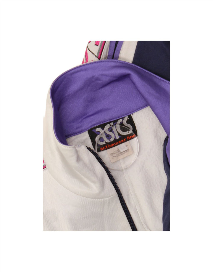 ASICS Womens Graphic Full Tracksuit UK 14 Medium Navy Blue Colourblock