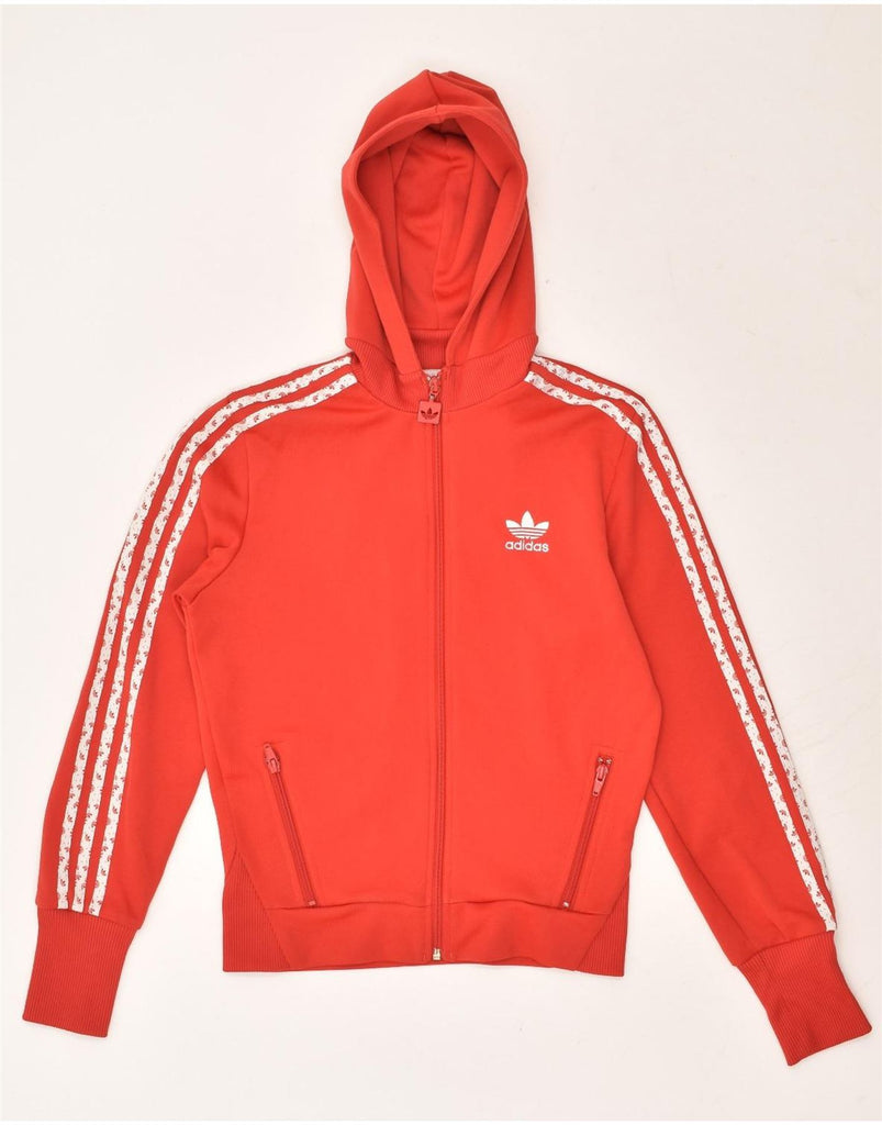 ADIDAS Womens Graphic Zip Hoodie Sweater EU 38 Medium Red Polyester | Vintage Adidas | Thrift | Second-Hand Adidas | Used Clothing | Messina Hembry 