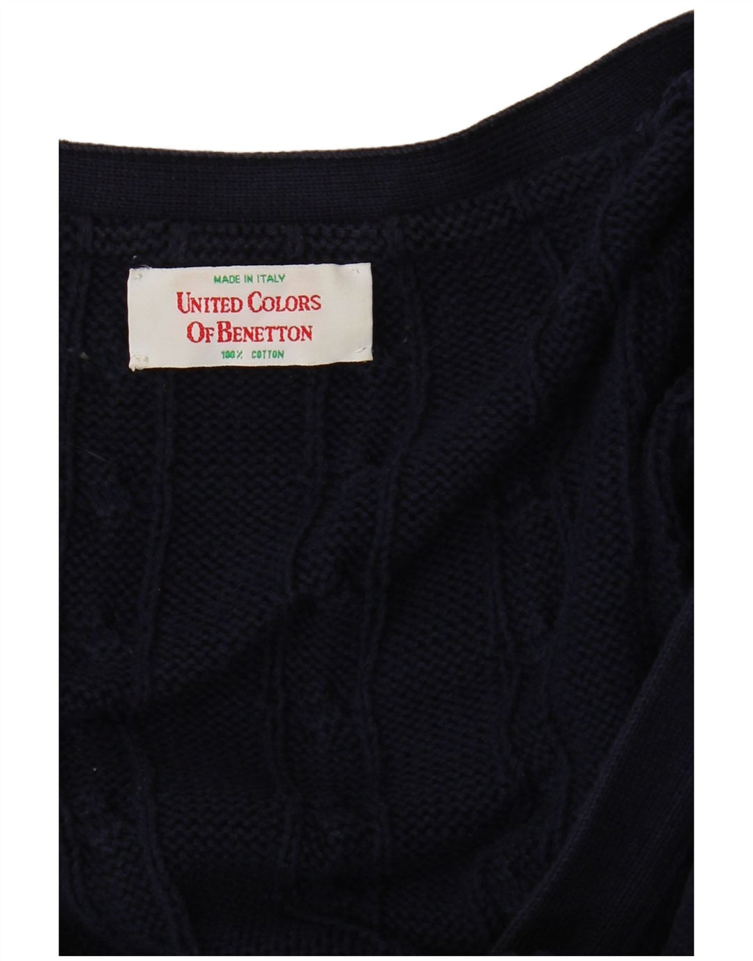 BENETTON Mens Cardigan Sweater Large Navy Blue Cotton