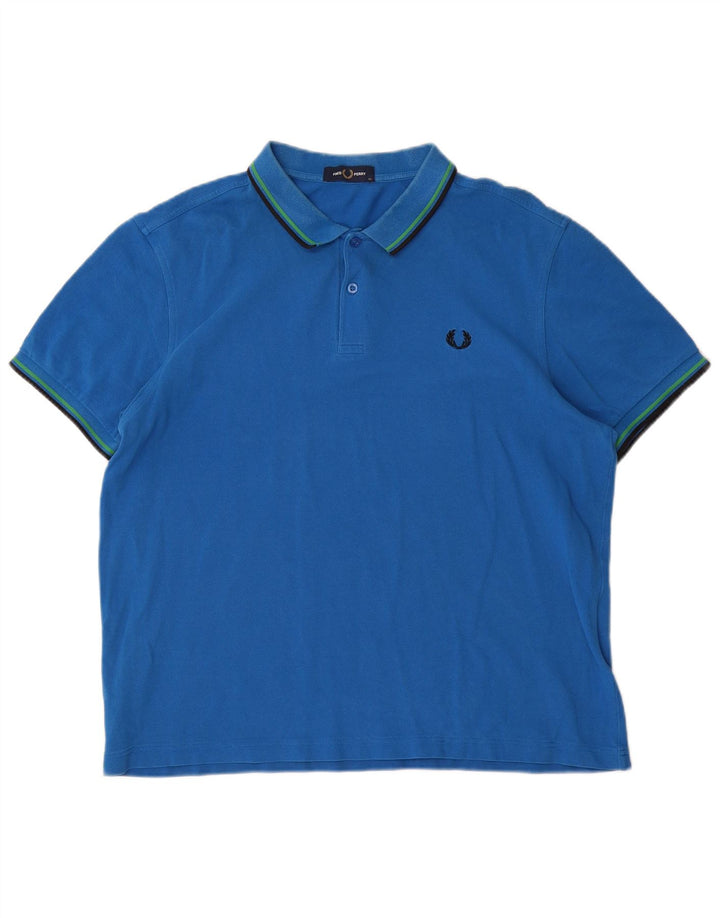 Fred Perry Mens Polo Shirt XL Blue Striped Cotton