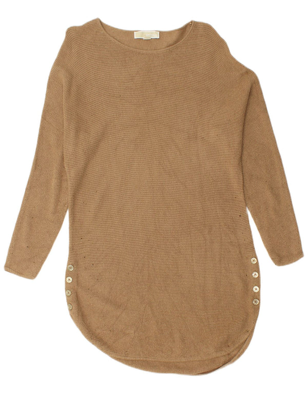 Michael Kors Womens Long Sleeve Jumper Dress UK 10 Small Brown Cotton