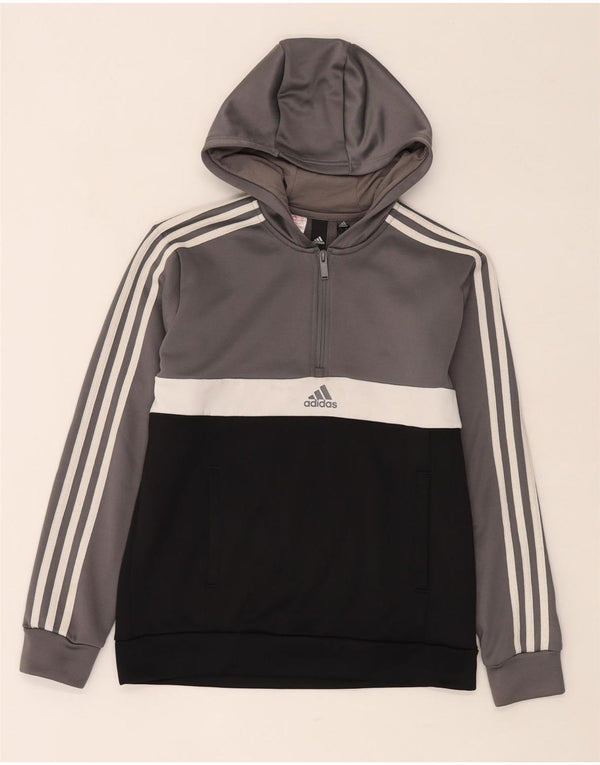 Adidas Boys Aeroready Hoodie Jumper 13-14 Years Grey Colourblock Polyester