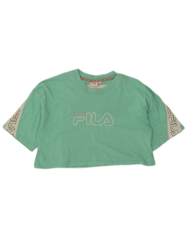 Fila Womens Crop Graphic T-Shirt Top UK 10 Small Green Colourblock