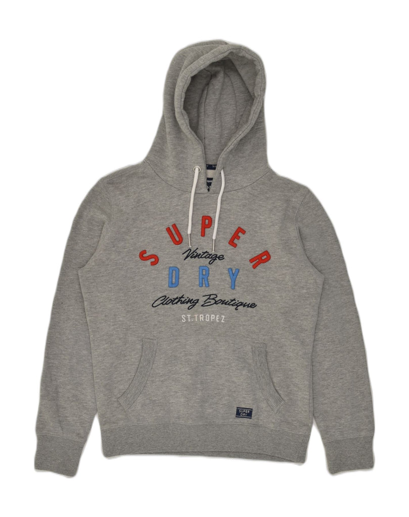 SUPERDRY Womens Graphic Hoodie Jumper UK 12 Medium Grey Cotton | Vintage Superdry | Thrift | Second-Hand Superdry | Used Clothing | Messina Hembry 