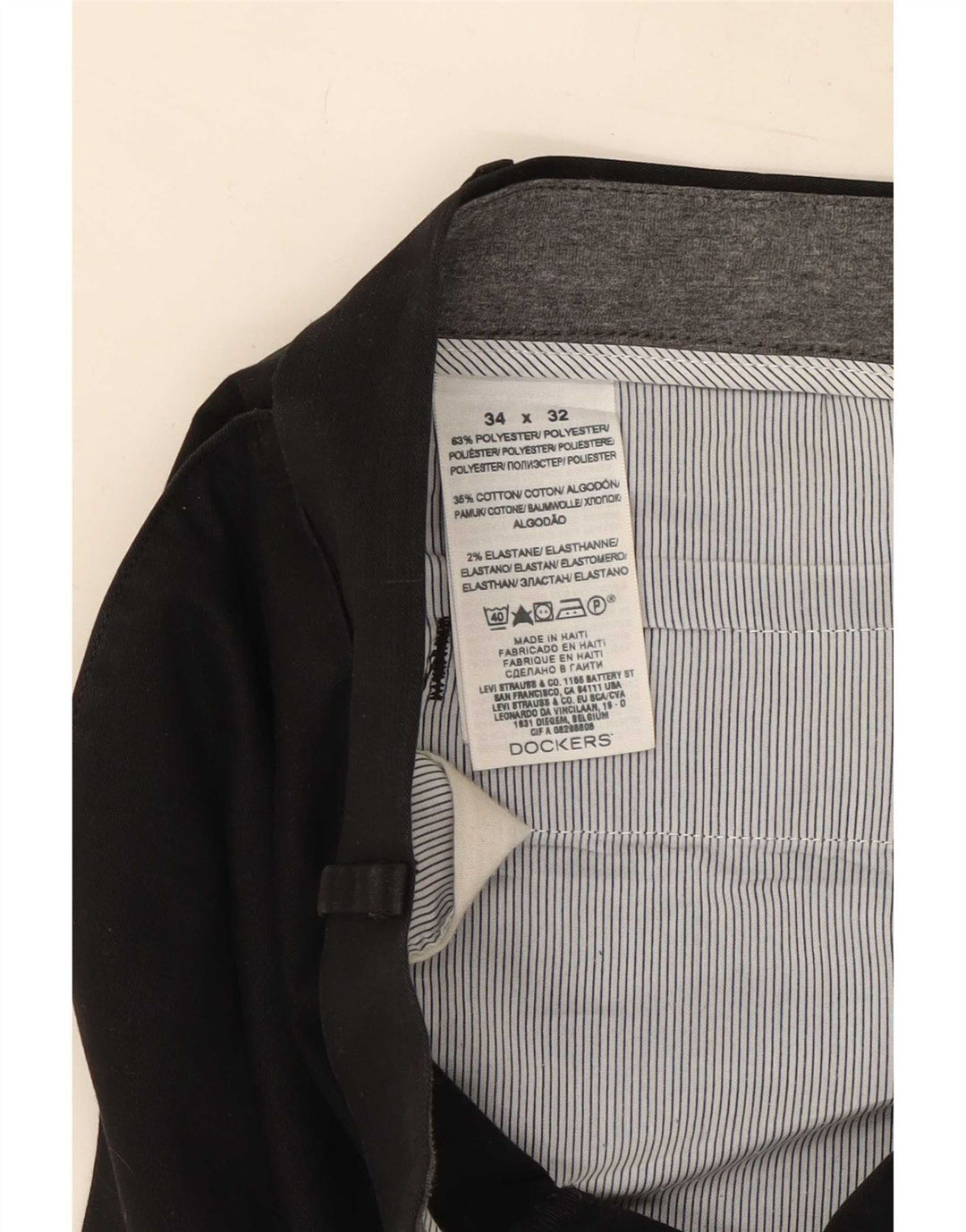 Dockers Mens Straight Chino Trousers W34 L32 Black Polyester