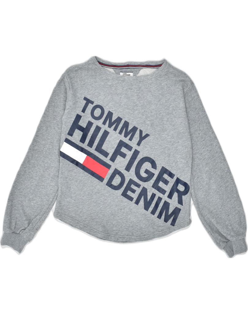 TOMMY HILFIGER Womens Loose Fit Graphic Sweatshirt Jumper UK 6 XS Grey | Vintage | Thrift | Second-Hand | Used Clothing | Messina Hembry 