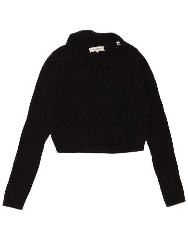 Jack Wills Womens Crop Polo Neck Jumper Sweater UK 14 Large Black