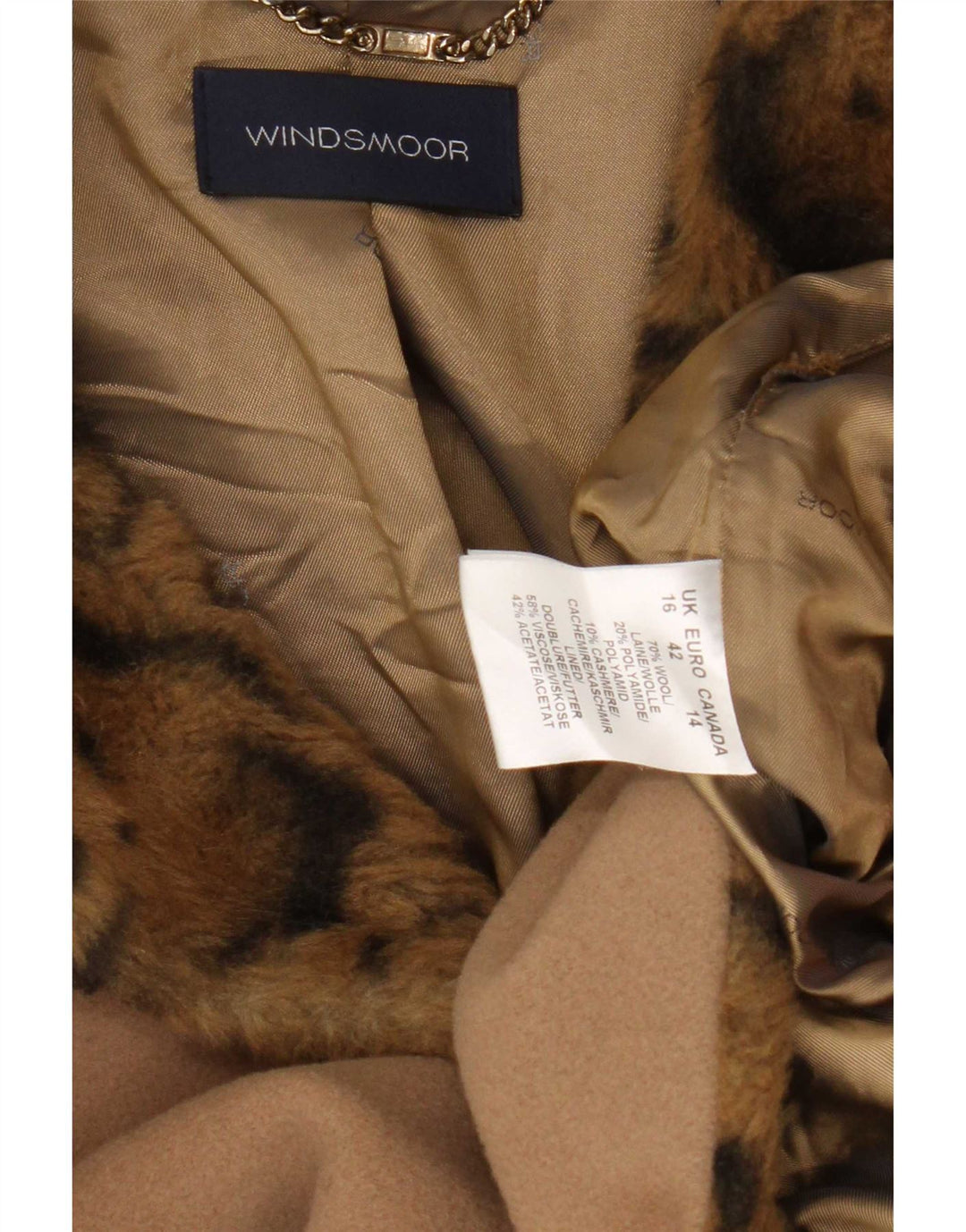 Windsmoor Womens Coat UK 16 Large Brown Animal Print Wool Classic