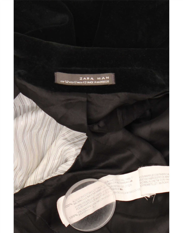 Zara Mens 1 Button Velvet Blazer Jacket EU 52 Large Black Cotton