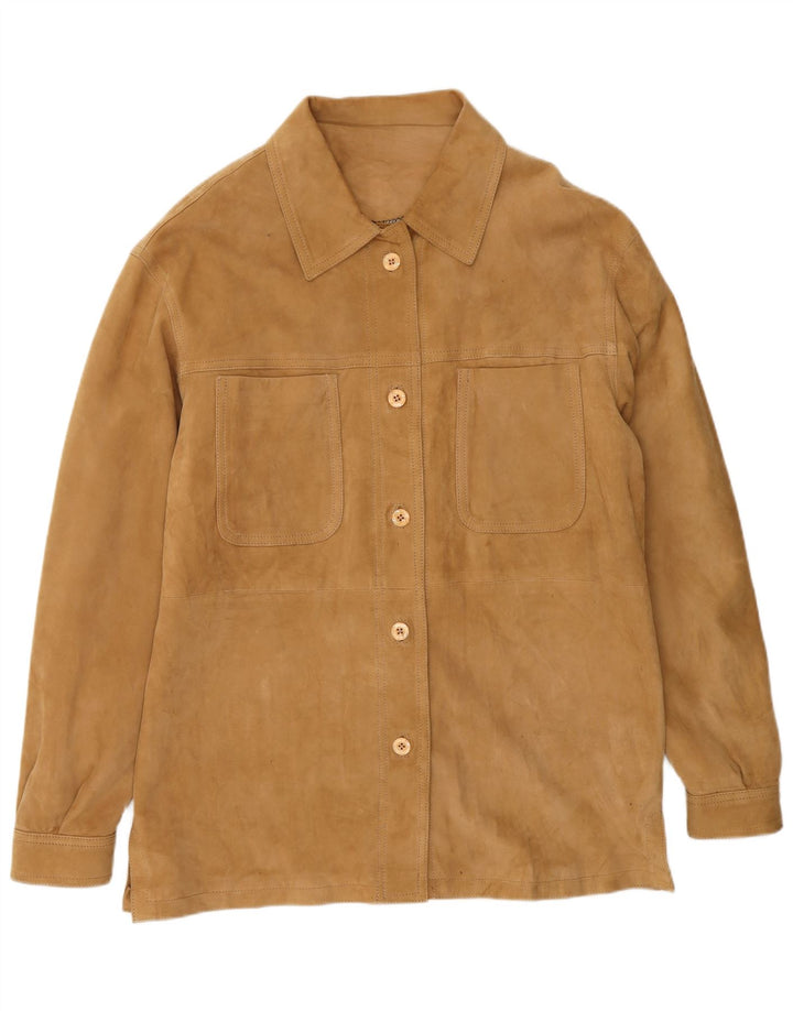 VINTAGE Womens Loose Fit Suede Jacket UK 18 XL Brown Leather