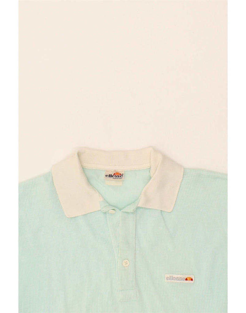 ELLESSE Womens Sleeveless Polo Shirt IT 44 Medium Turquoise Striped Cotton Vintage Ellesse and Second-Hand Ellesse from Messina Hembry 