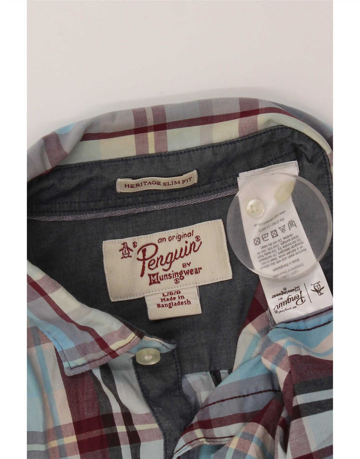 Penguin Mens Heritage Slim Fit Shirt Large Blue Check Cotton