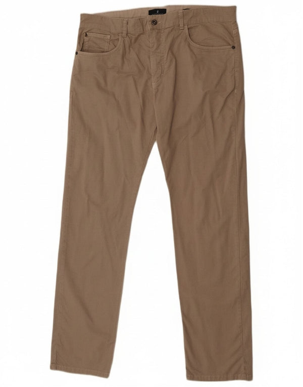 Navigare Mens Straight Casual Trousers IT 52 XL W36 L33 Beige Houndstooth