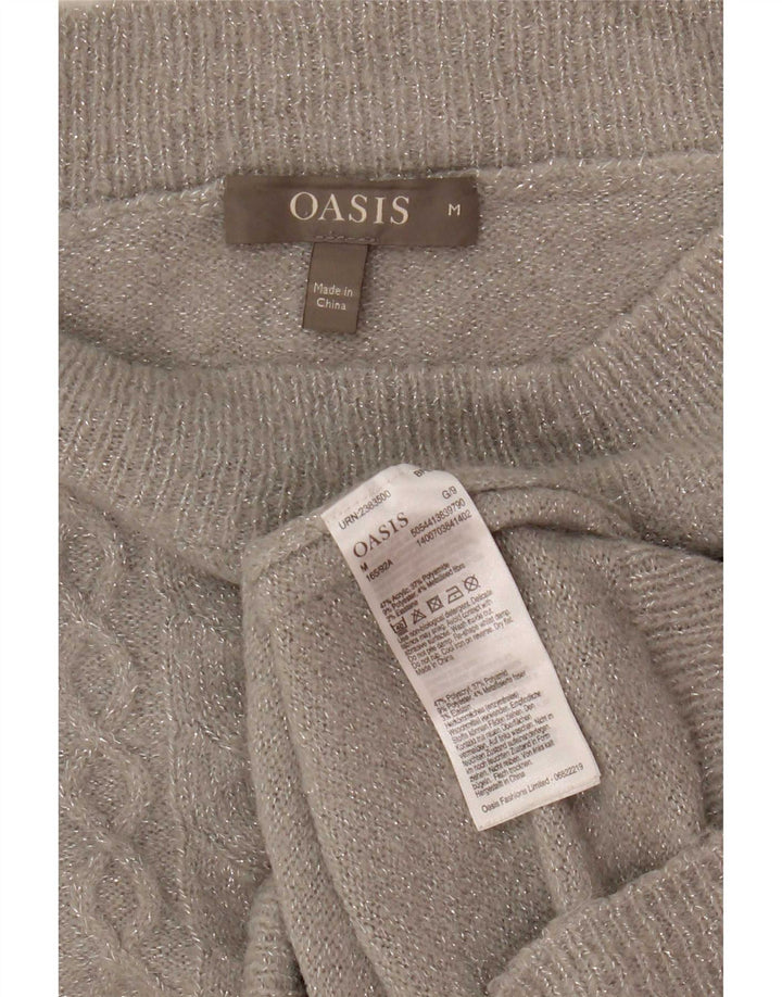 Oasis Womens Crop Boat Neck Jumper Sweater UK 14 Medium Grey Acrylic