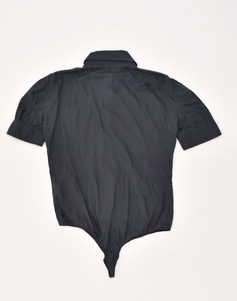 PINKO Womens Loose Fit Shirt Bodysuit UK 10 Small Navy Blue Cotton | Vintage Pinko | Thrift | Second-Hand Pinko | Used Clothing | Messina Hembry 