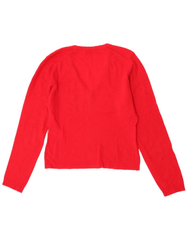 Benetton Womens Crop V-Neck Jumper Sweater UK 6 XS Red
