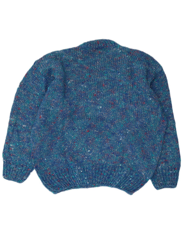 Vintage Womens Graphic Crew Neck Jumper Sweater UK 16 Large Blue Flecked