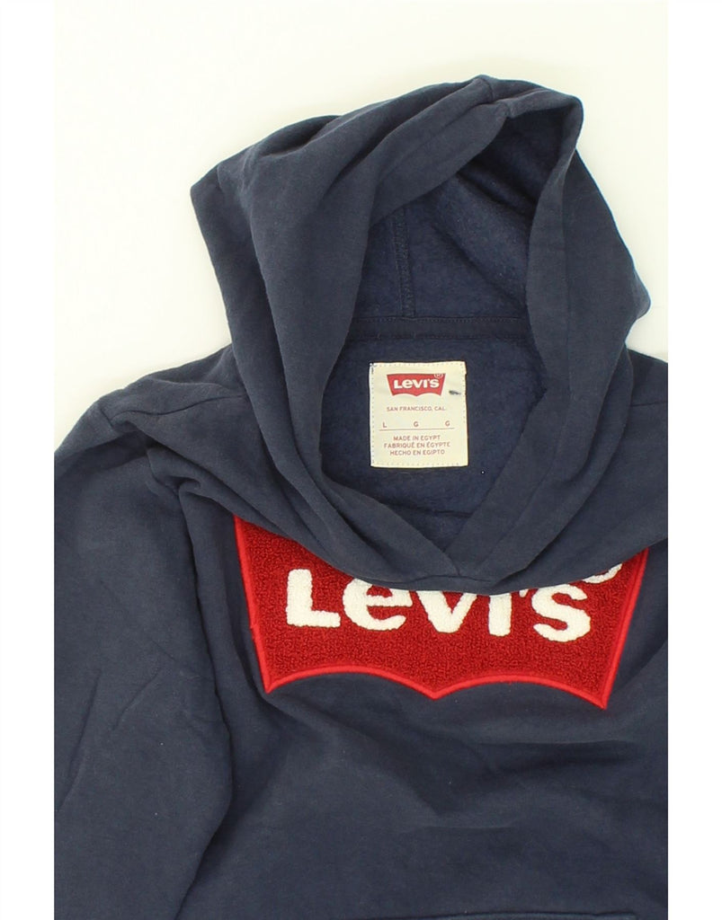 LEVI'S Boys Graphic Hoodie Jumper 9-10 Years Large Navy Blue Cotton | Vintage Levi's | Thrift | Second-Hand Levi's | Used Clothing | Messina Hembry 