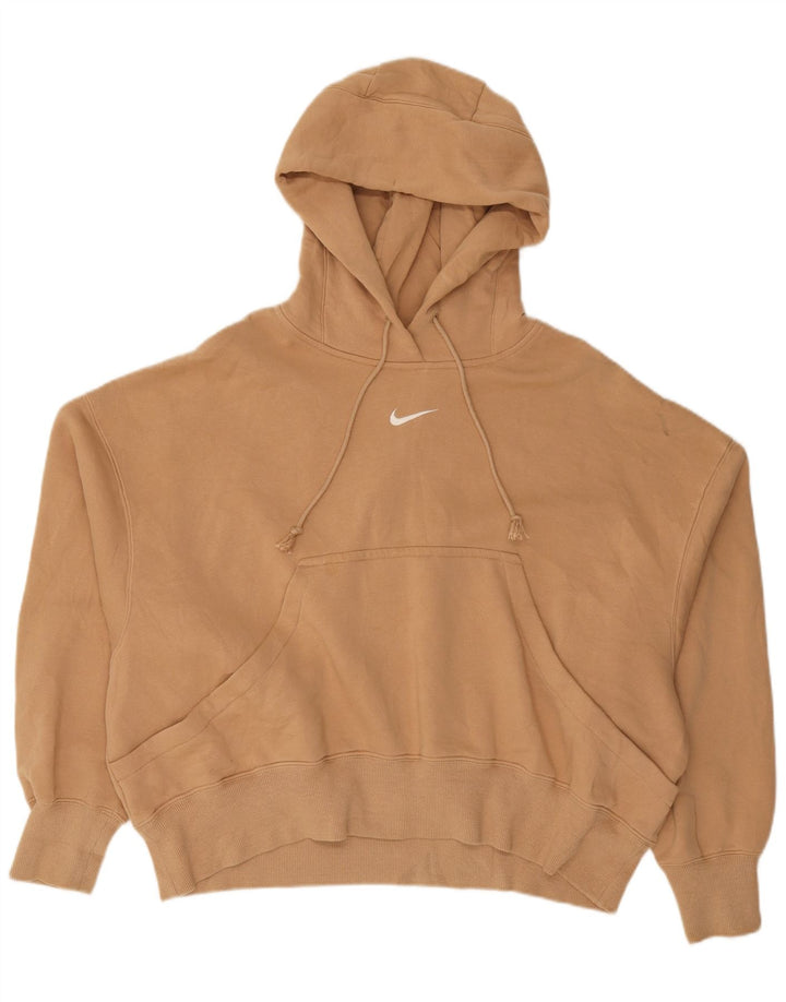 Nike Womens Oversized Hoodie Jumper UK 10 Small Beige Cotton