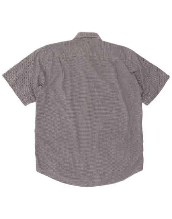 LACOSTE Mens Short Sleeve Shirt Medium Navy Blue Gingham Cotton