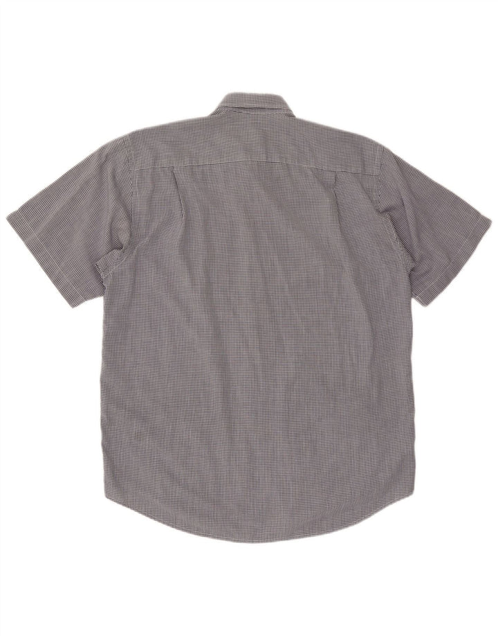 LACOSTE Mens Short Sleeve Shirt Medium Navy Blue Gingham Cotton