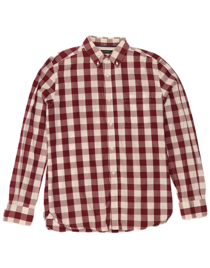 French Connection Mens Shirt Medium Burgundy Gingham Cotton