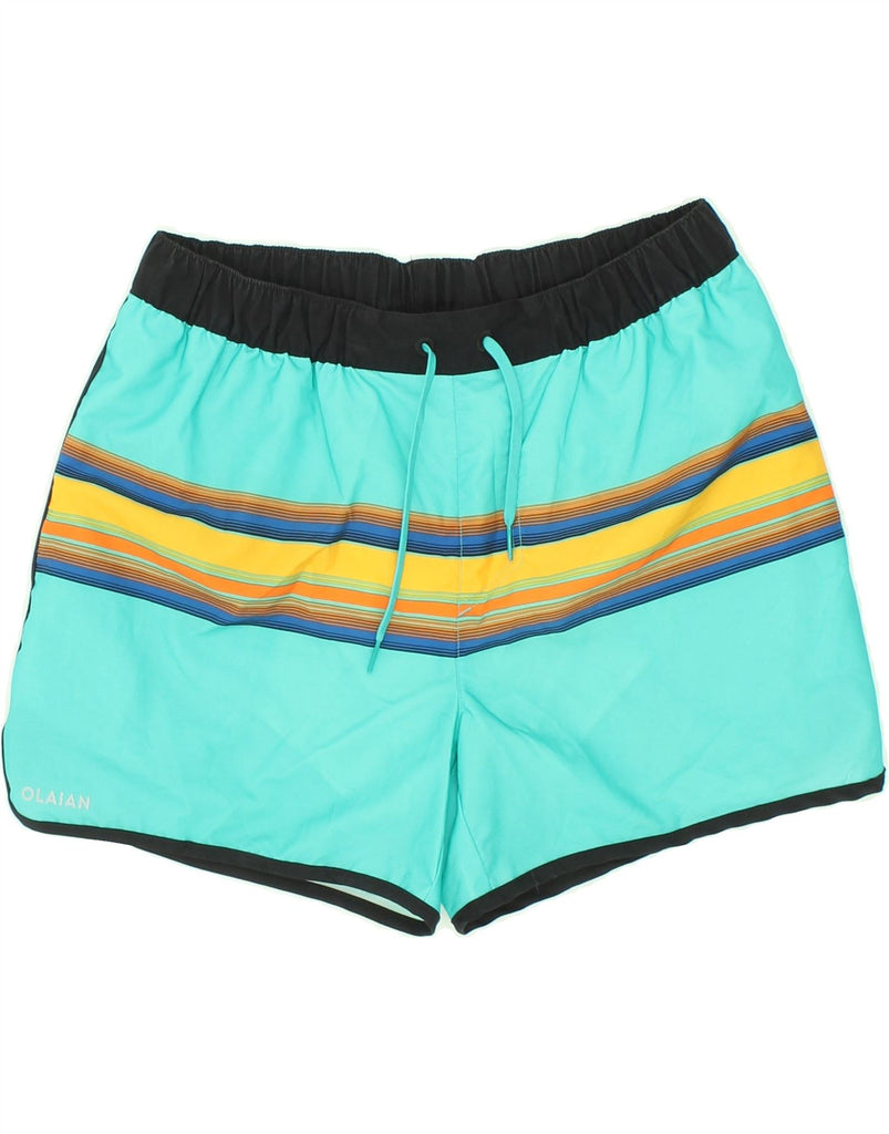 DECATHLON Mens Swimming Shorts Medium Turquoise Striped Polyester Vintage Decathlon and Second-Hand Decathlon from Messina Hembry 