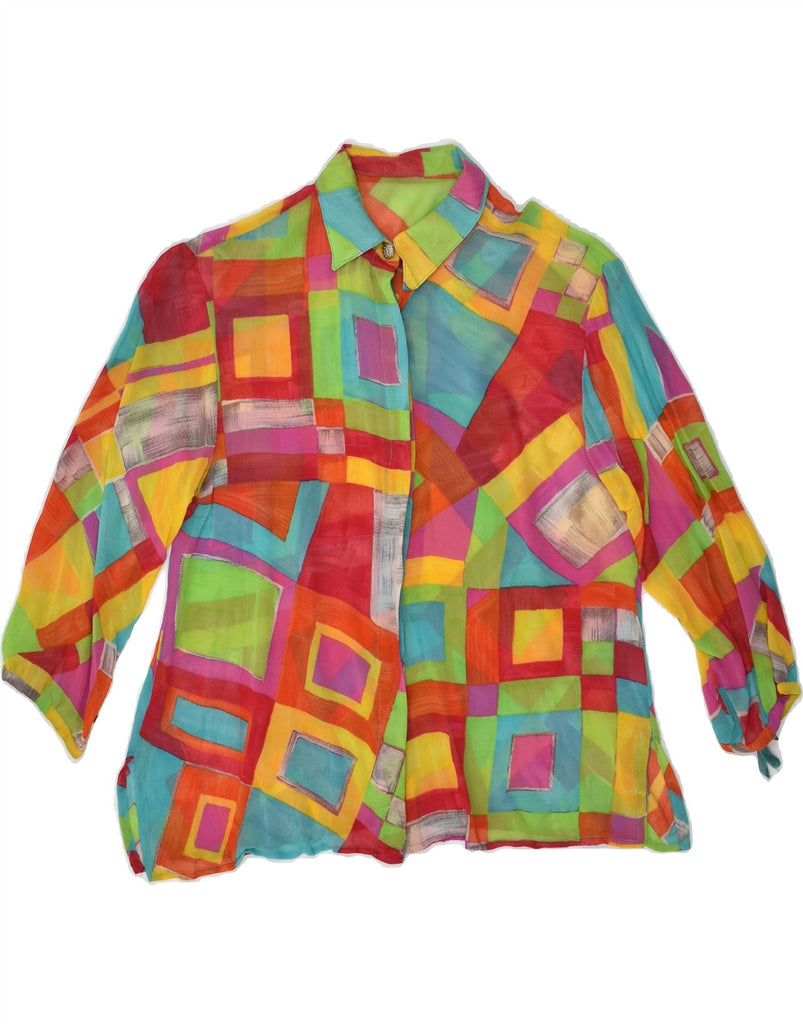 VINTAGE Womens Shirt Blouse UK 12 Medium Multicoloured Geometric | Vintage Vintage | Thrift | Second-Hand Vintage | Used Clothing | Messina Hembry 