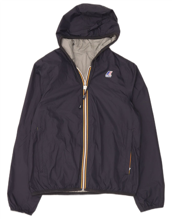 K-Way Womens Reversible Hooded Rain Jacket UK 14 Medium Navy Blue Polyamide