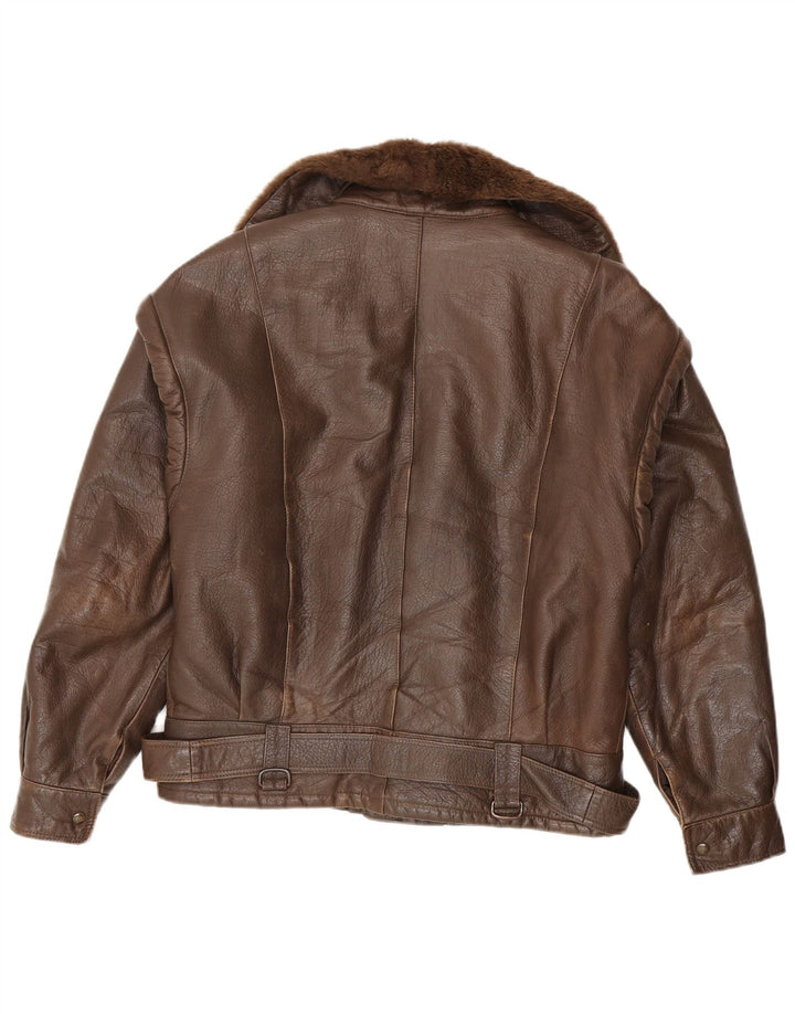 Vintage Mens Leather Biker Jacket UK 38 Medium Brown Leather