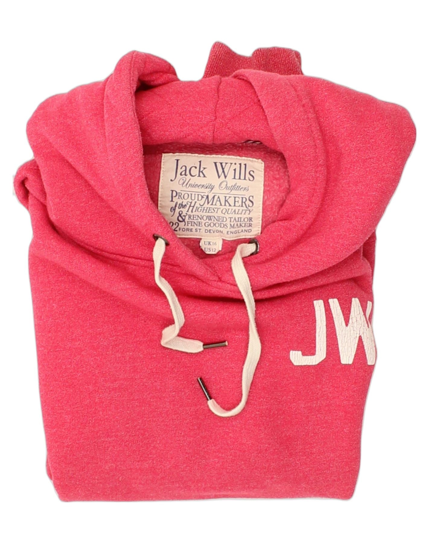 JACK WILLS Womens Graphic Hoodie Jumper UK 16 Large Pink Cotton, Vintage &  Second-Hand Clothing Online