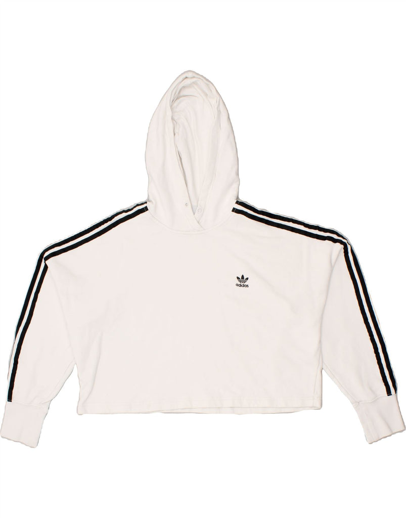 ADIDAS Womens Oversized Crop Hoodie Jumper UK 10 Small White Cotton | Vintage Adidas | Thrift | Second-Hand Adidas | Used Clothing | Messina Hembry 