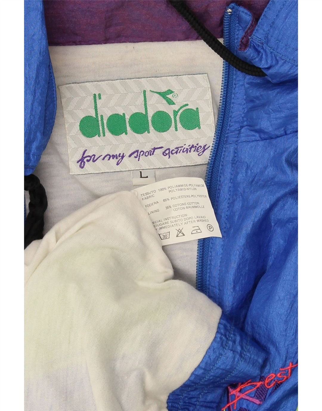 Diadora Mens Graphic Oversized Tracksuit Top Jacket Large Blue Colourblock