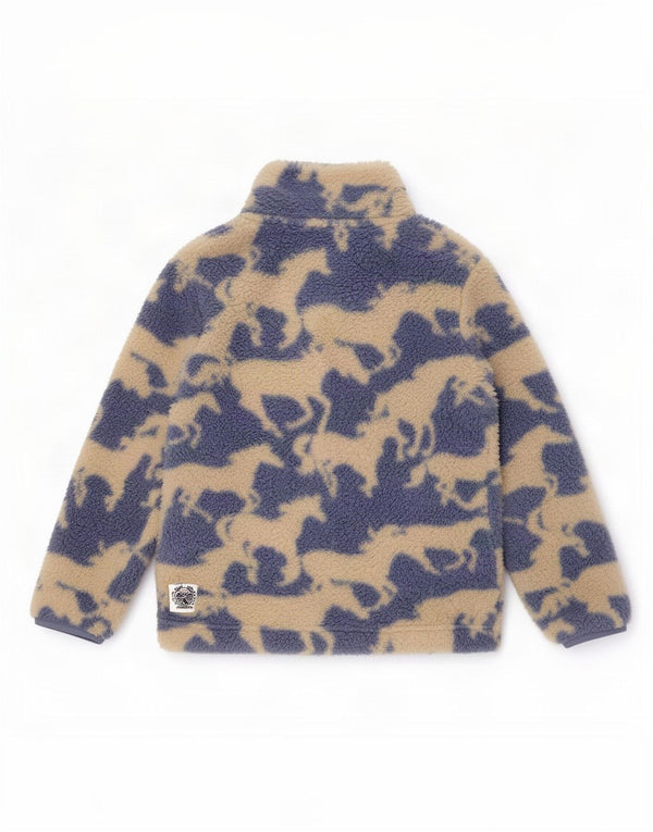 Fat Face Boys Zip Neck Fleece Jumper 8-9 Years Blue Animal Print Polyester