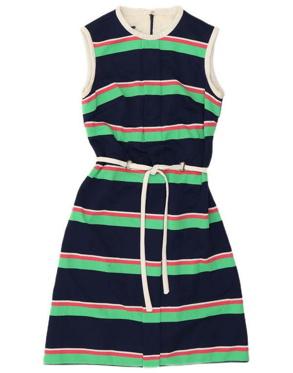 Vintage Womens Sleeveless A-Line Dress UK 12 Medium Navy Blue Striped